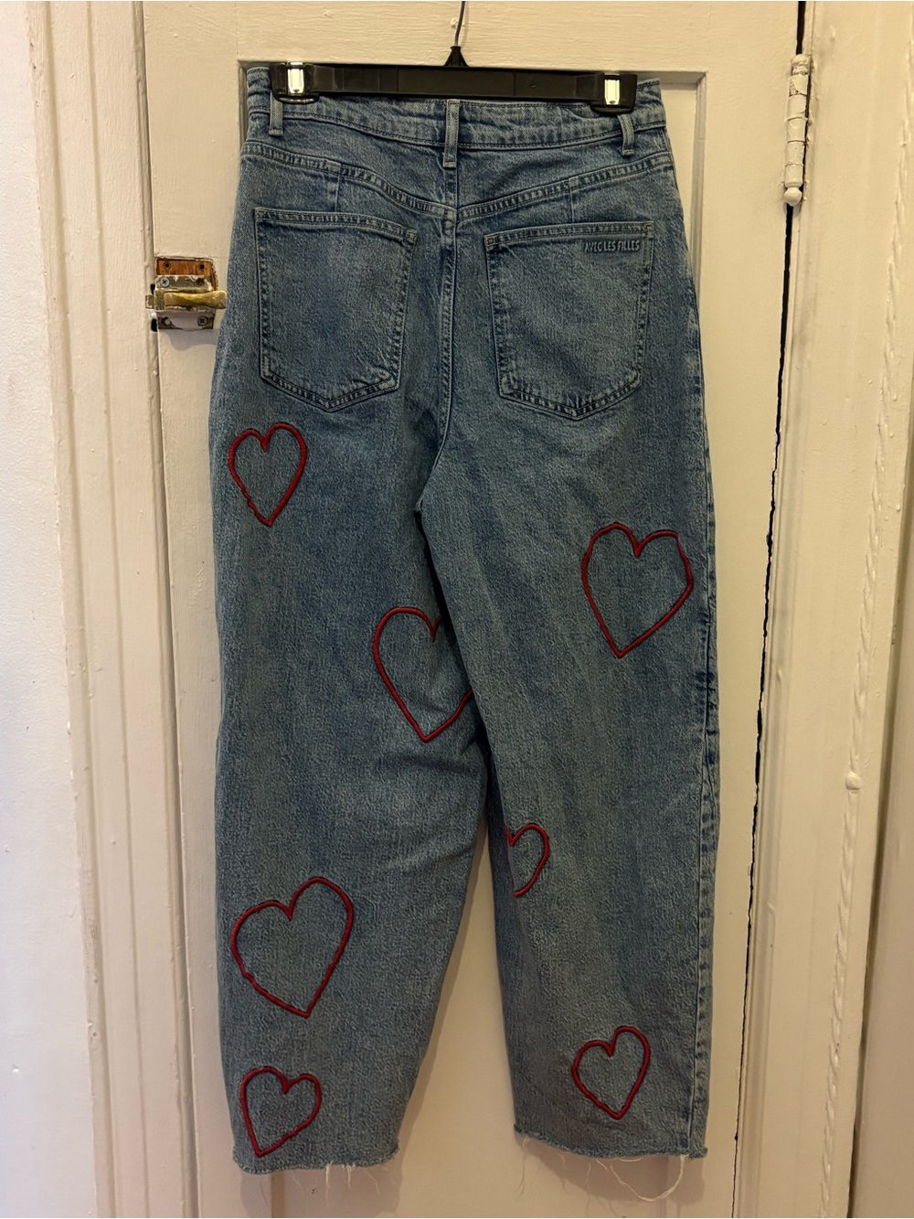 Avec Les Filles Heart Embroidered Barrel Jeans - Light Wash - Picture 3 of 7